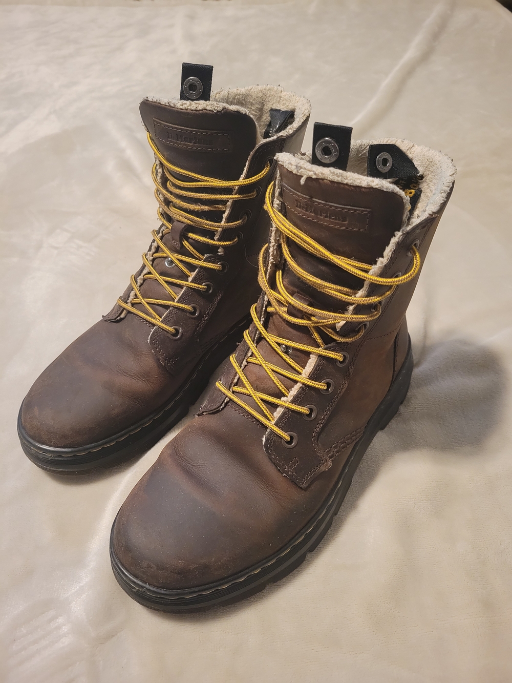 Dr. Martens Crazy Horse Brown Leather Boots with Shearling Lining
